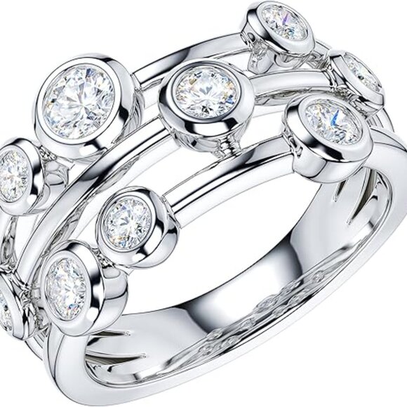 Genuine Moissanite or Simulated Diamond Sterling Silver 9mm Wide Bezel Set Ring - Picture 3 of 7